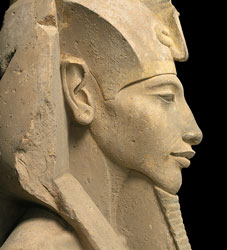 Profile view of Akhenaten colossus statue