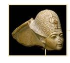 Tutankhamen wearing a blue crown